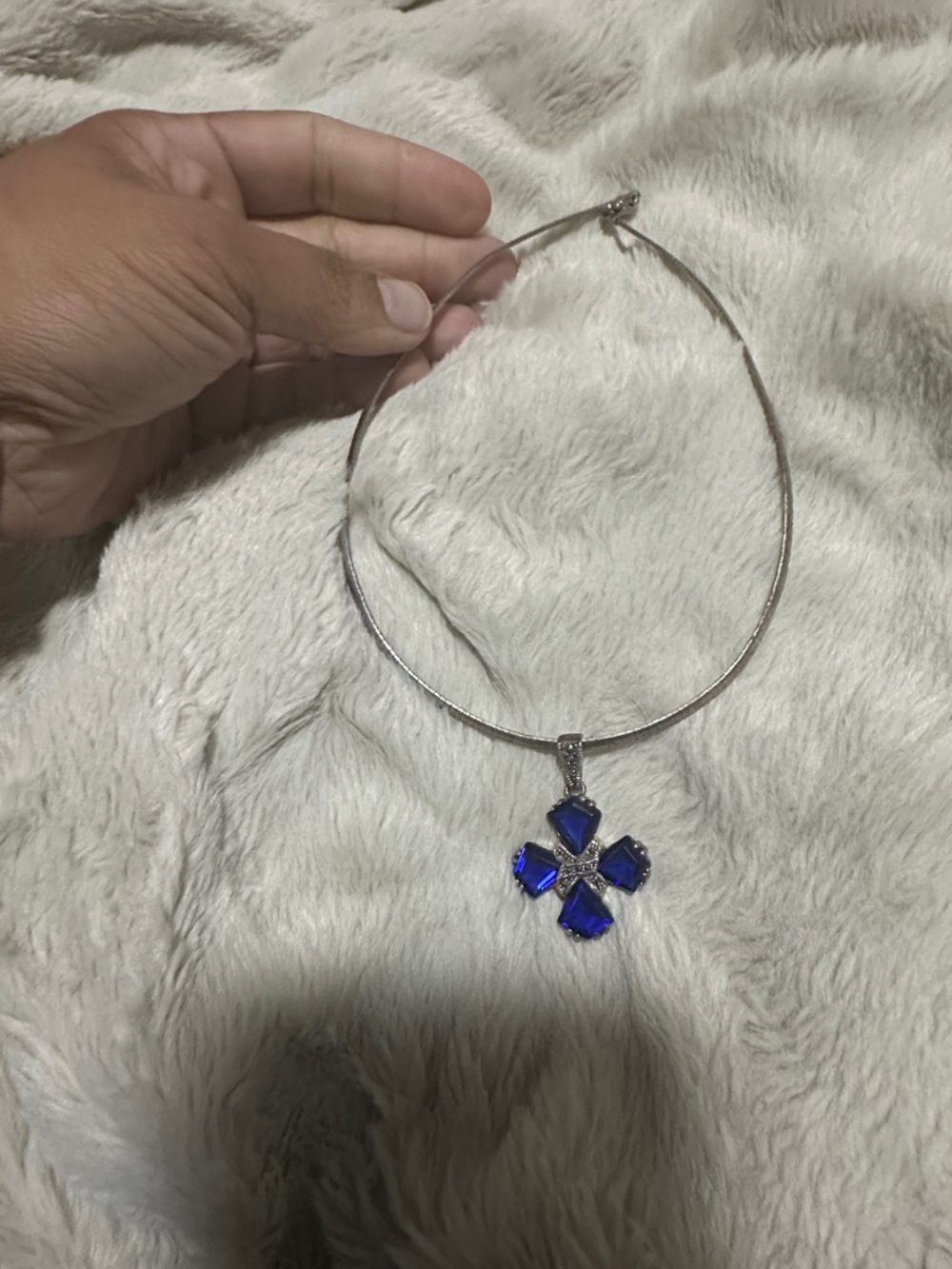 Blue Crystal Cross Pendant Necklace - Women Jewelry